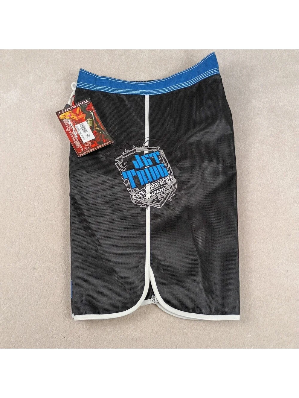 Jettribe Racing Shorts Mens Size 36 Blue Black Board Surfing Trunks Drawstring